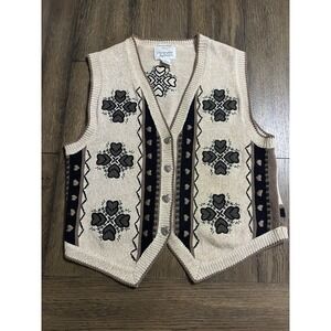 CHRISTOPHER & BANKS Vintage Hand Embroidered Fall Heart Sweater Vest Small
